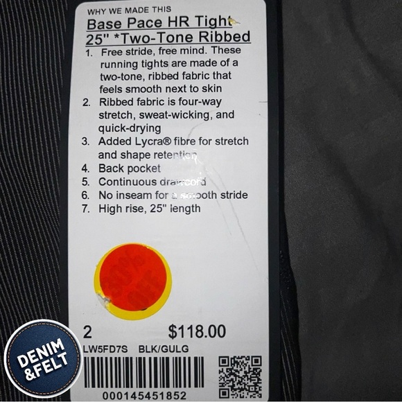 Lululemon Base Pace High-Rise Tight 25" *Two-Tone Ribbed Black / Gull Grey | NEW - Picture 5 of 13